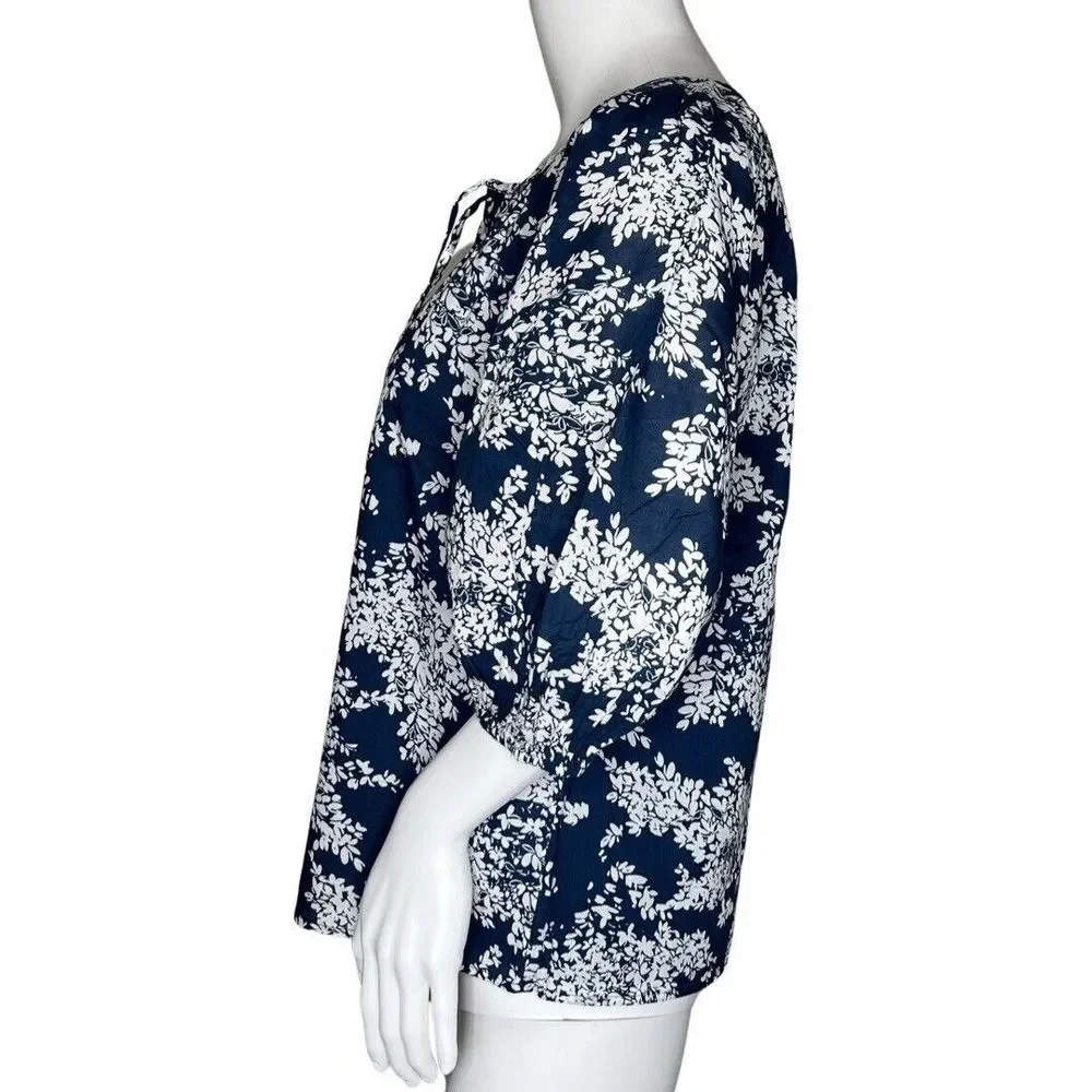 Abercrombie Fitch Shirt Womens Small Navy Blue White Floral Peasant‎ Blouse Boho